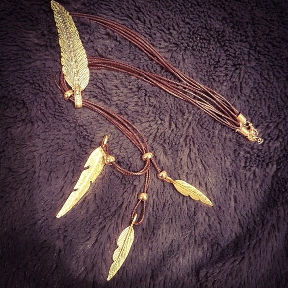 Bohemian Coffee Rope Style Gold Leaf Necklace - Picture 3 of 8